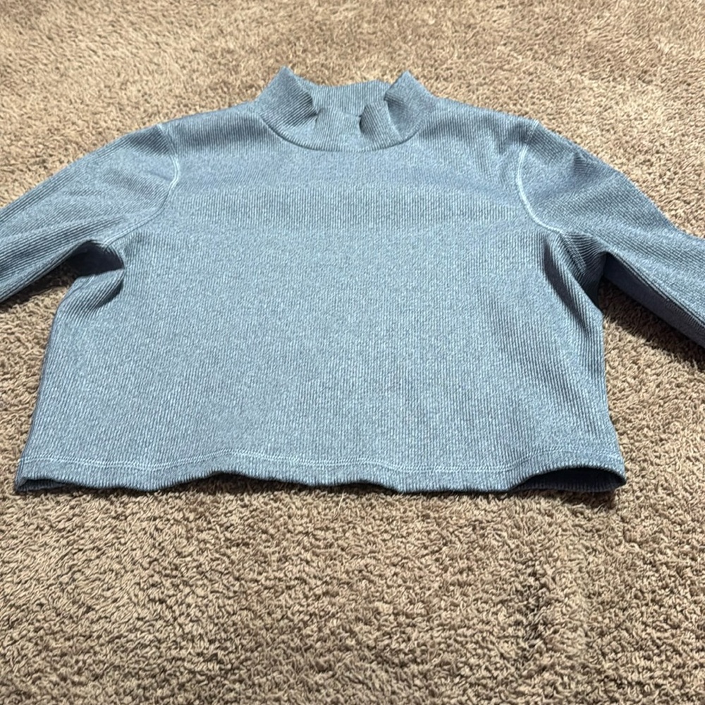 Offline by Aerie Cropped Ribbed Top Size M Blue/Gray Long Sleeve High Neck